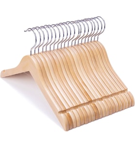 Smile Gençler Preteen Büyük Çocuklar Ahşap Elbise Askıları 30 cm Ahşap Elbise Gömlek Ceket Askıları Anti-Pas Kancalı (20'li Paket Doğal)