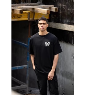 Unisex Bisiklet Yaka Baskılı Oversize T-Shirt - Siyah