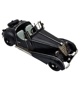 Büyük Boy El Yapımı Siyah Vintage Roadster Metal Araba Biblo - Klasik Açık Tavanlı Dekoratif Model