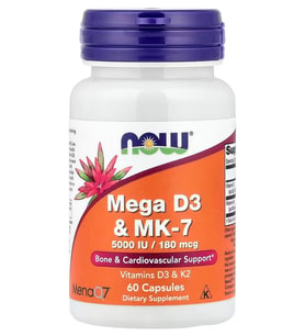 Mega D3 & K2 MK-7, 60 Capsules ( 5000 IU / 180 mcg )