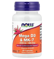 Mega D3 & K2 MK-7, 60 Capsules ( 5000 IU / 180 mcg )