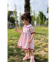 Dantel Detaylı Bebe Yaka Çiçekli Tasarım Kız Çocuk Bebek Elbise (Pembe)
