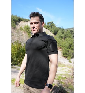 2 Cepli Polo Yaka Kısa Kollu Taktik T-Shirt Siyah