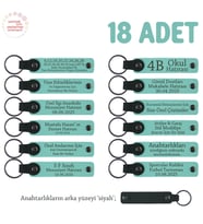Öğrencilerin Birlikte Paylaşabileceği, 18'li Anahtarlık Set, İsme Özel Hatıra, Turkuaz & Siyah