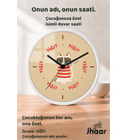 İsme Özel Çizgili Kazaklı Kedi Çocuk Odası Duvar Saati Orta Boy 30 cm Beyaz Camlı Sessiz