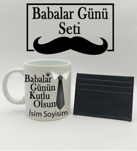 Babalar Gününe Özel Kişiye Özel Kravat tasarımlı Kupa & Kartlık Hediye Seti