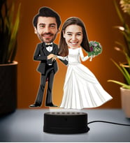 Doğum Günü Hediyesi,Sevgiliye Hediye, Kişiye Özel Fotoğraflı Gelin Damat 3 Karikatür 3D Led Lamba (Beyaz)