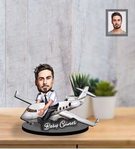 Kişiye Özel Pilot Karikatürlü İki Katmanlı Ahşap Biblo Bay-1-Eco