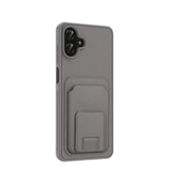 Samsung Galaxy A07 Kılıf Deri Dokulu ve Kartlıklı BiKart TPU Premium Kapak (Gri)