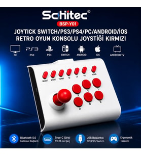 ScHitec BSP-Y01 Joystick Switch/Ps3/Ps4/Pc/Android/İos MF/TV Retro Oyun Konsolu Joystiği Kırmızı