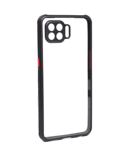 Oppo Reno 4 Lite Kılıf Kenar Renkli Sararmaz Şeffaf Kapak (Siyah)