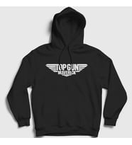 Presmono Unisex Beyaz Logo Maverick Tom Cruise Pilot Film Top Gun Kapüşonlu Sweatshirt 459690tt (Siyah)