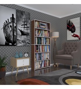 Kenzlife kitaplık süper ga 180*80*19 cvz 6 katlı tek bölme çift bölme opsiyonlu ofis mutfak banyo dolabı arkalıksız (Karışık)