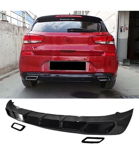 Hyundai i30 Difüzör Difizör Plastik Parlak Siyah Egzoz Görünüm 2017 2018 2019 2020 Arka-difizör-bodykit-ek