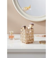 Parlak Kristal Taşlı Metal Dekoratif Organizer, Mumluk ve Takı Kutusu