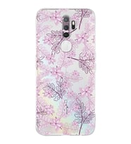 PrintiFy Oppo A9 2020 Uyumlu Kamera Korumalı Floral Pudra Tasarımlı Şeffaf Silikon Kılıf