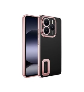 Coverzone Xiaomi Redmi Note 14 5G ile uyumlu K?l?f Kamera Korumal? Logo G�steren Parlak renk kenar �izgileri ile ??k bir tasar?m Colored Z-Omega Kapak Rosegold