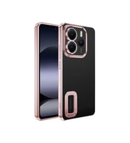 Coverzone Xiaomi Redmi Note 14 5G ile uyumlu K?l?f Kamera Korumal? Logo G�steren Parlak renk kenar �izgileri ile ??k bir tasar?m Colored Z-Omega Kapak Rosegold