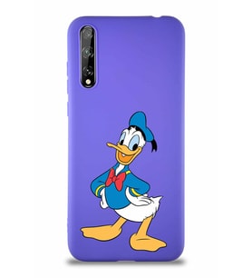 Huawei Y8P Soft Premier Kapak Donald Duck-C Tasarımlı Silikon Kılıf - Mor (Şeffaf)