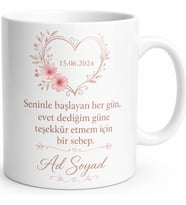 Evlilik Teklifi Yıl Dönümü Hatırası Tarih Yazılı Kupa Bardak Hediye