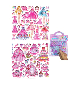 Sticker Kabartmalı Çantalı iki Sayfalı Sticker Seti (HQK012) - 21x17 cm- Fuşya Kız Giydirme