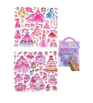 Sticker Kabartmalı Çantalı iki Sayfalı Sticker Seti (HQK012) - 21x17 cm- Fuşya Kız Giydirme