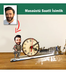 Karikatür Erkek Asker, Komutan Model Masaüstü Saatli İsimlik MSİ67