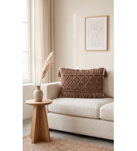 Bohem El Emeği Makrome Lumber Kırlent Kılıfı - 35x50 cm - Süt Kahve