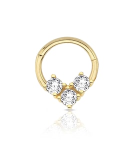 Üç Taşlı Taşlı Altın Helix Piercing (Gold)