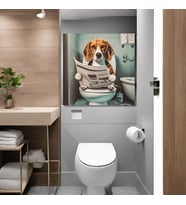 Tekli Kare Kanvas Banyo Tablosu Gazete Okuyan Beagle Köpek