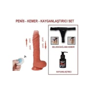 23 cm Belden Bağlamalı Titreşimli Realistik Dildo Penis Set