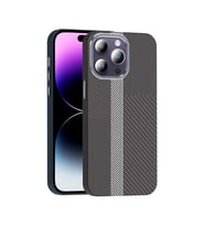 Lexroo iPhone 14 Pro Max Kılıf M-safe Şarj Özellikli Karbon Fiber Görünümlü Gros Kılıf - Gri-Siyah