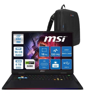 MSI Raider 18 Max Hx A2WI-1040TR Intel Core Ultra 9 290HX Plus 96GB Ddr5 6tb SSD Rtx 5080 16GB 175W Freedos 18” Uhd+ (3840X2400) Miniled 120HZ IPS Oyuncu Bilgisayarı 1040TRF24 + Zetta Çanta