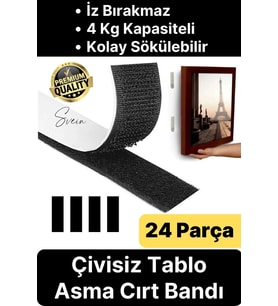 Premium Çivisiz Resim Çerçeve İz Bırakmaz Sökülebilen Tablo Asma Bandı 24'lü Set Cırt Bant Yapışkan