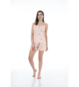 Estiva 22023 Kadın Kalp Desenli Viskon Askılı Şortlu Pijama Takımı