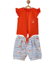 Andywawa Kız Bebek Deniz Temalı Alt Üst Takım AC22553 (Kırmızı)