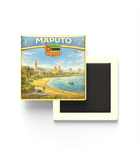 Retro Mozambik Maputo Şehri Temalı Vintage Buzdolap Magneti – 9x9 cm