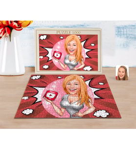 BK Gift Kişiye Özel Kadın Youtuber Karikatürlü 1000 Parça Profesyonel Puzzle-2