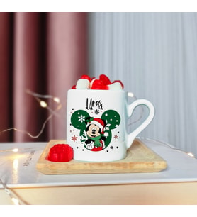 Mickey Mouse Tasarımlı Ahşap Tabaklı Kişiye Özel Türk Kahvesi Fincanı