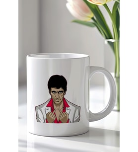 Scarface Tony Montana Tasarımlı 330ml Baskılı Beyaz Seramik Kupa Bardak