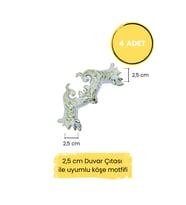 Dekoratif Polimer 2,5 cm Duvar Çıtası Uyumlu Köşe Motifi (Beyaz - Altın Rengi)