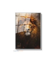Dikey Çerçeveli Cam Aslansarı Modern Ev Dekoru Duvar Sanatı Ev Ofis Tablosu (Gümüş)