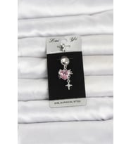 316L Cerrahi Çelik Pembe Zirkon Taşlı Model Göbek Piercing