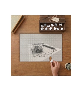 Gri Maket Ev - Çizim - Proje Tasarımı 240 parça Ahşap Puzzle Ahşap Kutuda MP01576