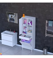 Modilayn AFRA 60x173x32,5cm 1 Çekmece, 1 Göz Sepet, 1 Kapak, 4 Raf Dar Alan Banyo Dolabı