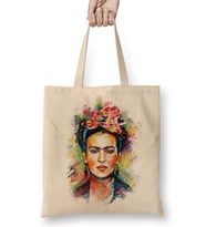 Frida Kahlo Renkli Çiçekli Bez Çanta Uzun Saplı