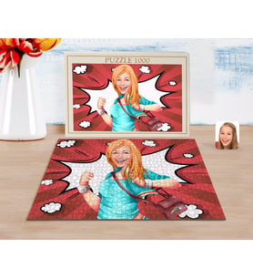 BK Gift Kişiye Özel Kadın Karikatürlü 1000 Parça Profesyonel Puzzle-52