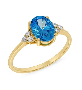 Ortası Oval Aqua Taşlı Altın Yüzük