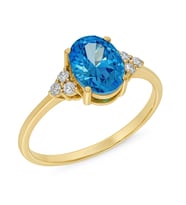 Ortası Oval Aqua Taşlı Altın Yüzük