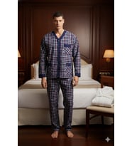 Yeni Sezon V.Yaka Lüx Tasarım Kareli Pijama Takımı (Bordo)